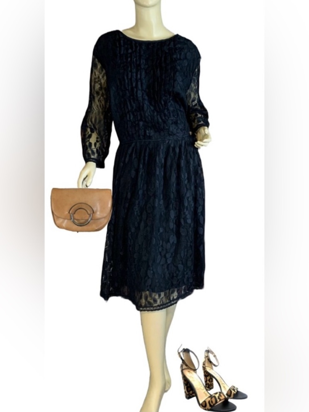 ESHAKTI BLACK LACE SHEATH MIDI DRESS (24W)